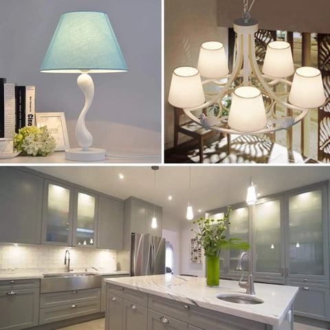 Collage of stylish kitchen, modern chandelier, and elegant table lamp with books and decor