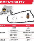 Transmission Filter And Oil Pan Gasket Kit For Nissan Altima Maxima Quest Murano Pathfinder Infiniti QX60 with components displayed