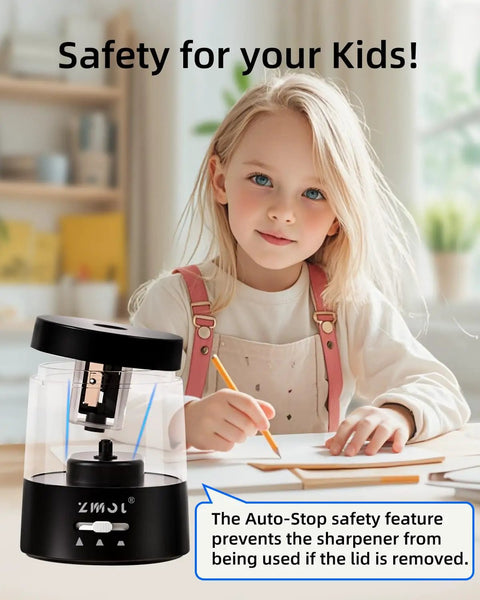 Must Have Electric Pencil Sharpener for Home and School Powered by USB or AA Batteries, Adjustable 6 to 8 Mm Blades, Sleek Black, Fast Sharpening, Mess Reducing, Portable and Easy to Use for Kids and Adults on desk