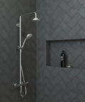 Three Jet Showerhead With Soaking Full Spray And Powerful Massage Settings, Efficient 2.5 GPM Water Flow, mounted in bathroom