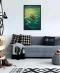 Framed Man Rowing Boat In Ocean Canvas Print Poster Art For Living Room And Apartment Decor Dope Contemporary Wall Decor With Black Frame 16 By 24 Inches Vibrant Modern Home Vibe displayed in living room.
