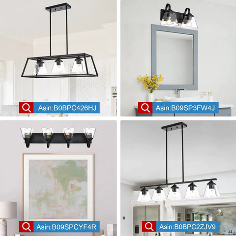 Farmhouse Chandelier Lighting Three Light Clear Glass Shade Pendant For Dining Room Foyer And Kitchen Island Rustic Black Industrial Pendant With Adjustable Height Metal E26 Base in various settings.