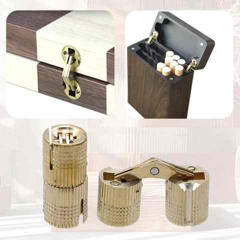 Brass Barrel Hidden Cabinet Hinges Set Four Pack 10mm Diameter Concealed Invisible Furniture Hinges With 180 Degree Opening