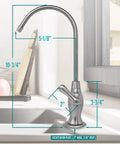 Curved Brushed Nickel Airgap RO Faucet With Three Connection Ports And NSF Certified Reverse Osmosis Drinking Water Dispenser dimensions and design.