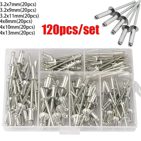 Heavy Duty Aluminum Pop Rivets Kit 120 Pcs Dome Head Blind Rivets M3.2 M4 Go To Metal DIY Projects Auto Home Outdoor