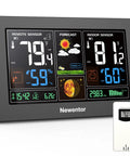 Must Have Wireless Weather Station With Color LCD Display Indoor Outdoor Thermometer Atomic Clock Barometric Pressure Forecast Moon Phase Adjustable Backlight Alarm Clock Snooze Seven Point Five Inch Screen Black