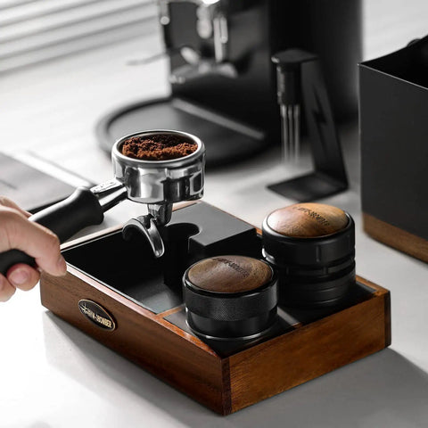 Espresso Tamper 58.35mm Professional Hand Tamper With Slow Rebound Spring Return Adjustable Depth Palm Grip in wooden box