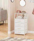 Tall 4 Drawer Dresser With Wood Top And Sturdy Steel Frame For Bedroom Or Hallway Storage Vertical Storage Nightstand Organizer in white corner setup