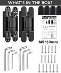 Hidden Door Hinges Pack Of 2, 6 Inch, Upgraded Invisible Concealed Hinge System, Heavy Duty 180 Degree Out Swing, 3D Adjustable