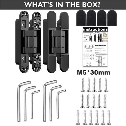 Hidden Door Hinges Pack Of 2, 6 Inch, Upgraded Invisible Concealed Hinge System, Heavy Duty 180 Degree Out Swing, 3D Adjustable