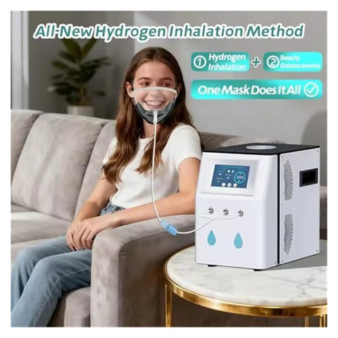 Woman using Inhalation Face Mask For Hydrogen Therapy, Reusable Toxins-Free Facial Diffusion Shield, Skin-Friendly Silicone With PC Shell