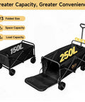 Heavy Duty Collapsible Wagon With Tailgate And Brake 600 Lbs Capacity All Terrain Beach Cart, black, folded and open view