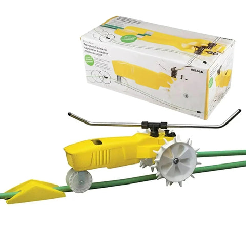 Traveling Sprinkler That Rolls Across Large Lawns Up To 13,500 Sq Ft Cast Iron Outdoor Water Sprinkler For Yard In Bright Yellow