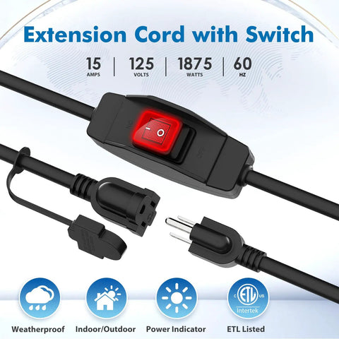 Beefy One And A Half Foot Extension Cord With Switch For Indoor Outdoor Use 14 Gauge Three Conductor Cable 1875 Watt 15 Amp