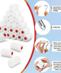 40 Pcs 2 Inch Mini Foam Paint Roller Covers For Textured And Smooth Surfaces stacked with red core details and usage instructions.