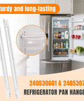 Refrigerator Pan Hanger Set Left 240530601 & Right 240530701 with open fridge background