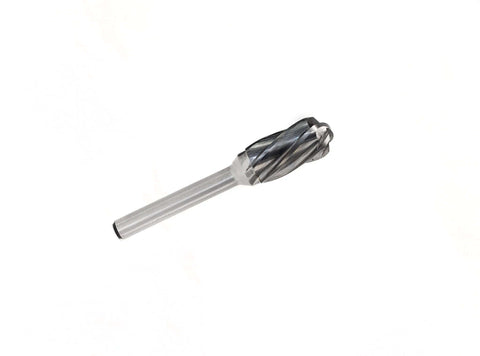 Side view of YUFUTOL carbide burr for aluminum with cylindrical shank and fluted head