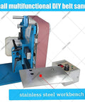 Heavy Duty Vertical And Horizontal Belt Sander With Brushless Motor And Digital Display showing stainless steel workbench detail.
