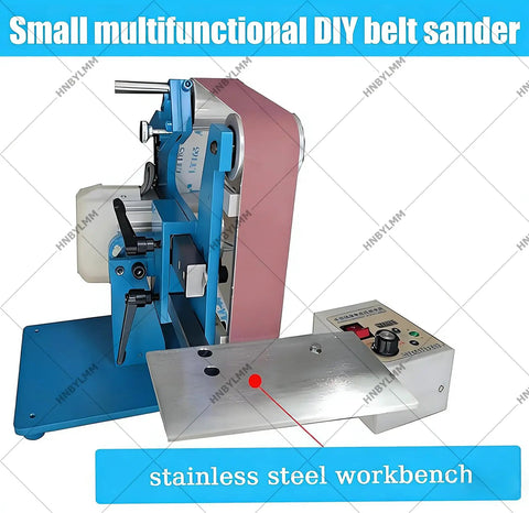 Heavy Duty Vertical And Horizontal Belt Sander With Brushless Motor And Digital Display showing stainless steel workbench detail.