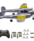 Beginner Friendly P38 RC Plane With 2.4GHz 2CH RTF Remote, Lightweight EPP Foam Warbird, Night Lighting components shown