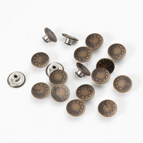 20 Sets Of 17mm Replacement Jeans Buttons Snap Kit With Metal Rivets For Jeans Denim Pants No Sew Button Replacement Durable Riveted Button Set For Quick Fixes shown on a white background.