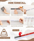 Self-Adhesive Ceiling Curtain Track Rail 11 Ft No-Drill No-Damage Peel-and-Stick For Windows Cabinets Closets Bathrooms Shower Curtains Room Dividers Instant Privacy Easy DIY Install installation steps with adhesive tape and hooks