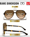 RB4125 Pilot Shape Non Polarized Sunglasses For Men With Included Eyewear Kit dimensions and side view.