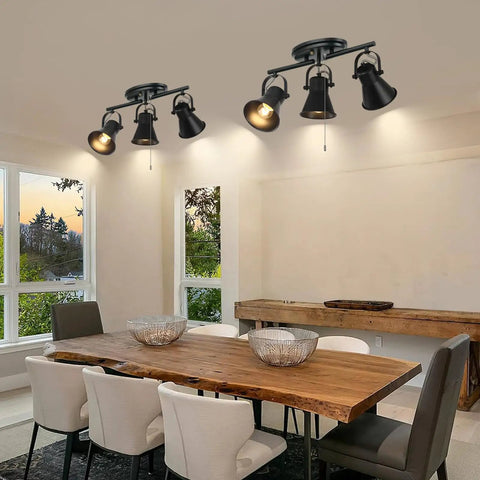 Gold Four Light Track Lighting Kit With Adjustable Heads Flush Mount Ceiling Fixture Set in modern dining room