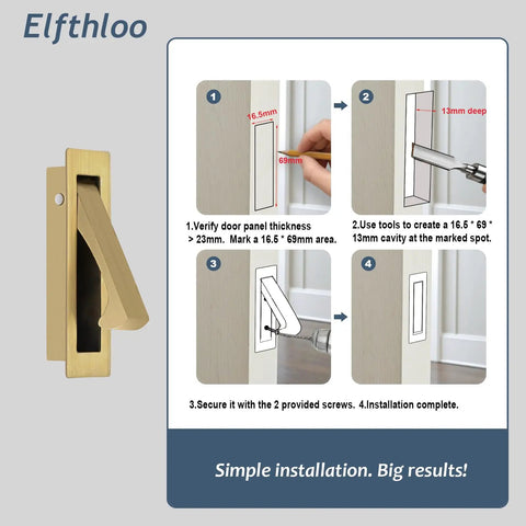 Sleek Two Pack Recessed Pocket Door Pulls With Zero Fuss Flush Mount Design And Comfortable Finger Groove For Seamless Sliding Interior Doors And Modern Home Furniture In Brushed Brass installation guide with measurements and steps.