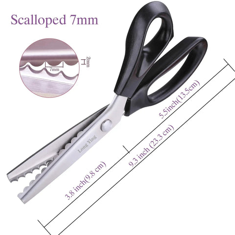 Scalloped Pinking Shears For Fabric And Dressmaking, Pro Grade Ultra Sharp Stainless Steel Zigzag Scissors, Handheld Anti Fray Edging For Quilting And Craft Projects, 7mm scalloped blade, 23.3 cm