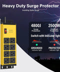 Beefy Magnetic Power Strip With 8 Outlets, 6Ft Cord, Yellow, 20A Switch, Grounding Protection, 4800J Surge, NEMA 5-15P Plug, Built For Garage And Workshop Use with grounded indicator lights