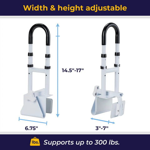 Adjustable Bathtub Grab Bar and Safety Rail With Easy Clamp-On Install, Heavy-Duty Powder-Coated Steel, adjustable width and height
