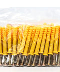 Beefed Up Self Tapping Screw Kit With Stainless Steel Wall Anchors For Drywall, 200 Pcs Cross Tip Screws, yellow anchors in bag