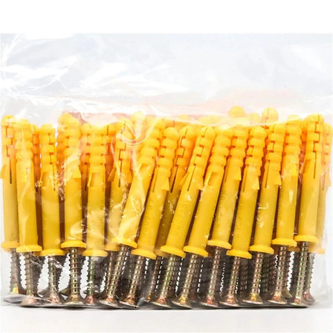Beefed Up Self Tapping Screw Kit With Stainless Steel Wall Anchors For Drywall, 200 Pcs Cross Tip Screws, yellow anchors in bag