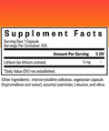 Supplement facts label of Lithium Orotate Brain Health Mineral Supplement For Focus And Memory Boost, Low Dose 5 Mg Lithium Per Serving