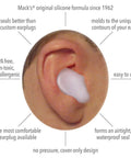 Close-up of Pillow Soft Silicone Ear Plugs for Sleep and Travel 6 Pair Value Pack Moldable Putty Ear Plugs in ear showing fit