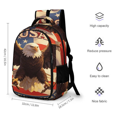 Vintage American Eagle Printed Unisex Backpack With Large Capacity, Durable Polyester Everyday Daypack For School Or Travel