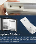Freezer Door Hinge Plate Replacement Set for Dometic 2002244008 and Instamatic 330019 installed on RV fridge door
