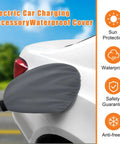 Heavy Duty Magnetic Ev Charger Port Cover For Electric Vehicles With Dual Flex Strips To Squash Dust And Moisture In A Sleek Grey Build on a car.