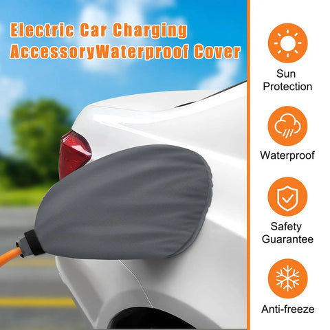 Heavy Duty Magnetic Ev Charger Port Cover For Electric Vehicles With Dual Flex Strips To Squash Dust And Moisture In A Sleek Grey Build on a car.