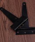 Heavy Duty Iron Gate Hinges Set Black T Shape Strap Hinges With Six Screw Holes For Gates And Doors Multi Purpose Silent Door Hardware For DIY Projects 24 Piece Pack black iron T-hinges on wood