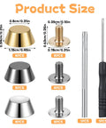 Image showing product sizes of Snag This Solid Twenty Six Piece Purse Feet And Handbag Feet Metal Stud Rivet Kit in various finishes.