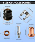 Pro Grade Plasma Cutter Torch Consumables Kit for CUT55 NON HF and CUT60 Non HF 50 60A size specifications of components