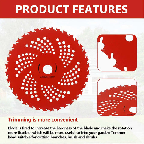Pro Grade Heavy Duty Trimmer Head Kit With 10 Inch 3 Tooth Carbon Steel Blades showing detailed blade features.