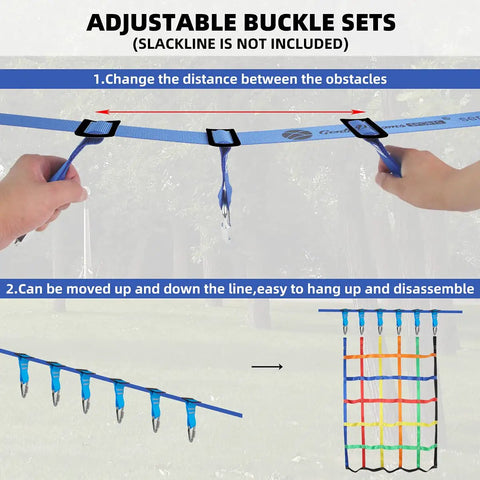 Adjustable buckle set for Durable Outdoor Climbing Net For Kids With Rope Ladder Add On Perfect For Ninja Warrior Obstacle Courses Backyard Jungle Gyms Slacklines And Playground Play Builds Confidence And Active Fun For Active Kids