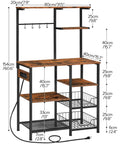 Large Bakers Rack With Power Outlets For Kitchen And Office, 6 Tier Microwave Stand With 4 Hooks, showing measurements