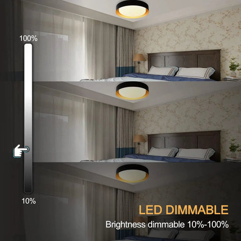 Dope Modern LED Flush Mount Ceiling Light 14 Inch 24W Dimmable Black and Gold Ceiling Lamp illuminating bedroom