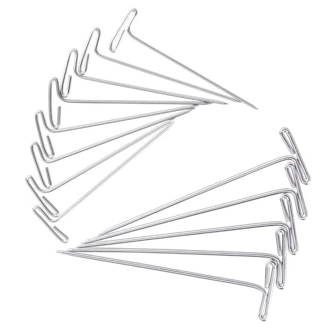 Heavy Duty Stainless Steel T Pins For Blocking And Knitting, 150 pieces photo showing straight and curved ends.
