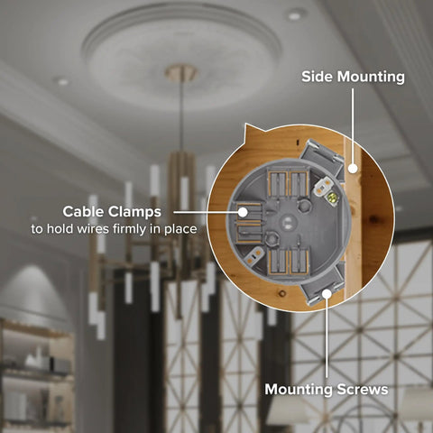PVC New Construction Ceiling Junction Box Non-Metallic J-Box For Wiring, Drywall Install, ceiling setup with clamps and screws