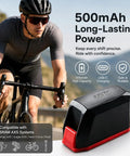 Cyclist using Beefed Up 500mAh Replacement Battery for SRAM eTap and eTap AXS, showcasing long-lasting power and USB-C charging.